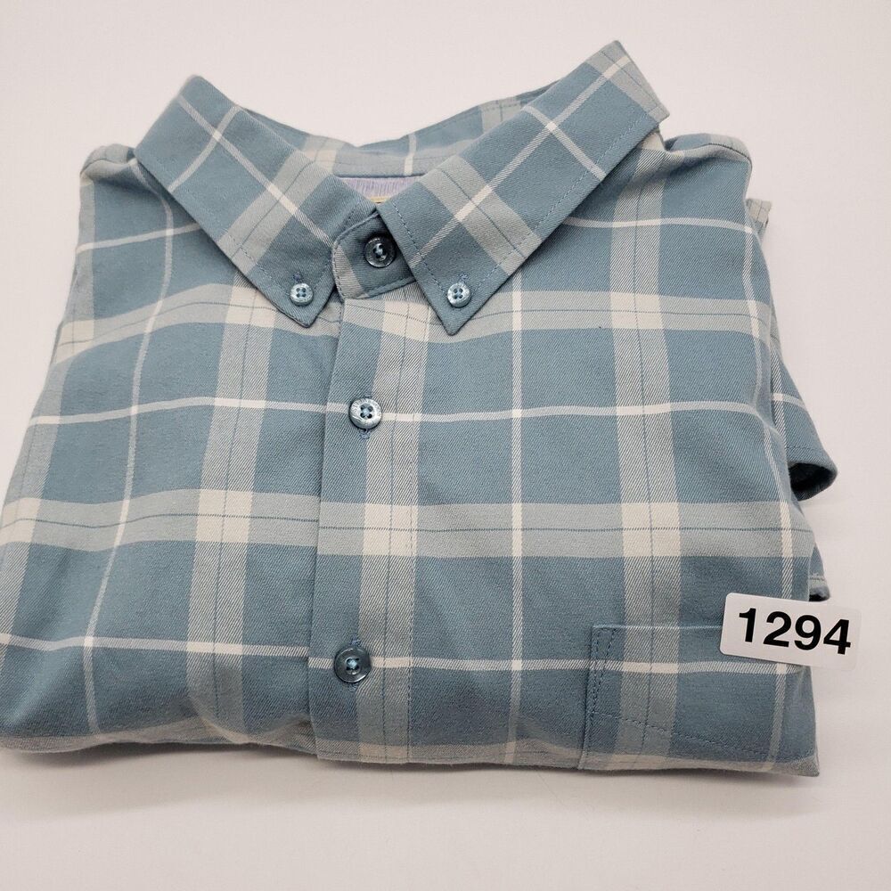 RSVLTS Shirt Men XL Blue Cream Plaid Borland Flannels Button Down Long Sleeve - Picture 11 of 11